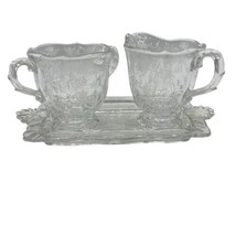 Fostoria Baroque Chintz Etched Rose Footed Glass Sugar and Creamer &amp; Tra... - $28.01