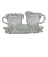 Fostoria Baroque Chintz Etched Rose Footed Glass Sugar and Creamer &amp; Tra... - $28.01