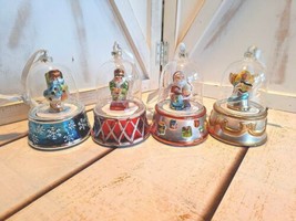 4 Mr Christmas Music Box Ornaments Bell Shaped/ Snow Globe Look 4.5&quot; Tall - $28.66