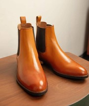 Bespoke Handmade Tan Brown Color Chelsea Ankle High Boots - £165.14 GBP
