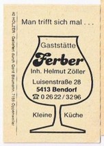 Matchbox Label Germany Gaststatte Ferber Restaurant Bendorf - £0.78 GBP
