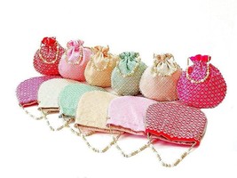 100 Pcs Indian Handmade Pouch Bags Potli Purse Bag For Gift Brocade Art Silk Dra - £22.16 GBP