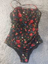 J. Crew Ruched Black Floral One Piece Swimsuit Size Large - $16.82