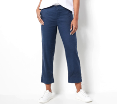 NYDJ Marilyn Straight Stretch Linen Trousers Pants- Oxford Navy, 24W - £31.14 GBP