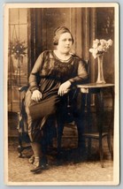 1900s Real Photo Postcard Of A Well Dressed Young Lady Posing In A Chair ARTURA - £18.10 GBP