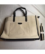 Missnine Beige Canvas Tote Bag with Black Trim &amp; Strap | Laptop Work Tra... - $50.53 CAD