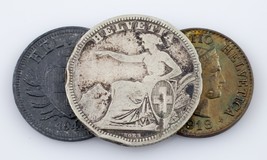 1861-1944 Suisse Pièce de Monnaie Lot (3pcs) 2 Rappen À 1 Frankenstein (... - $55.09