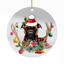 Cute Boxers Dog Antlers Reindeer Christmas Ornament Acrylic Gift Tree Decor - $16.78