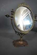 Rare vintage French brass Vanity Mirror ornate Oval Frame Stand - €171,13 EUR