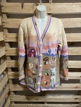 Vintage Handknits by Storybook Knits Cat Cardigan Sweater Woman&#39;s Size M KG JD - $54.45