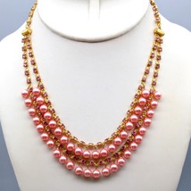 All You Need is Love Coquette Necklace, Pink Faux Pearls on Heart Links Double - £48.16 GBP