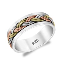 Eternal Braided Colorful Three Tone Sterling Silver Band Ring-9 - £24.10 GBP