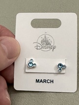Disney Parks Mickey Mouse Aquamarine March Faux Birthstone Earrings Silv... - £26.26 GBP