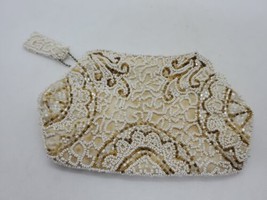 Vintage Ivory, White, Gold Beaded Small Evening Clutch Purse - £15.87 GBP