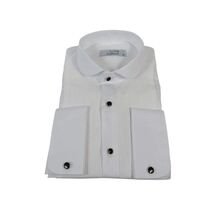 Men CEREMONIA Formal Cotton Shirt Round Wingtip Slim Fit Turkey #ABT 13 White image 2