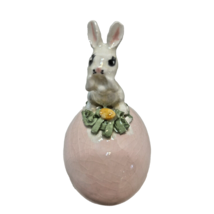 Vintage Hand Painted Anthropomorphic Ceramic Easter Bunny on Egg Figurine 3&quot; - £7.92 GBP