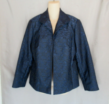 Coldwater Creek jacket open front Petite 2  navy  damask lined dressy EUC - $24.45