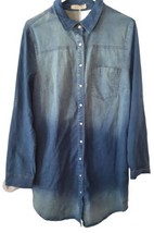 New Mebon by Machine Belted Blue Jean DRESS Ombre Large Button Up Fading... - £19.04 GBP