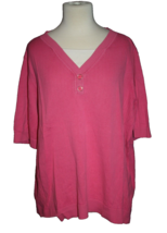 CJ Banks 2X Hot Pink &amp; White Sweater Pullover Top Short Sleeve Casual - £14.33 GBP