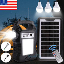 Portable Solar Power Station Generator Panel Power Bank Fm Radio Lighting Bulbs - £81.79 GBP