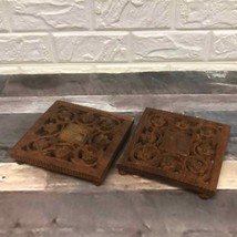 Lot of 2 Vtg Hand Carved Wooden Trivet Inlay Design made in INDIA Boho Style 6x6 - £16.45 GBP