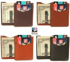 Deluxe Leather Card &amp; Money Clip - Amish Handmade Minimalist Wallet 5 Colors Usa - £24.01 GBP