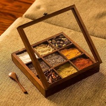Sheesham Wooden Table Top Kitchen Spices Box with Spoon 50 Ml - $29.58