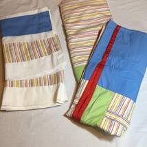4 Pc Curtain Set Green Blue Yellow Red Stripe Country Curtains Panels Valances - £31.13 GBP