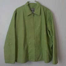 Vintage Tanjay Green Denim Jacket Blazer Women Large Full Zip Sequin Emb... - £11.62 GBP