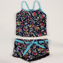 Old Navy Girls 2 pc Floral Tankini Swimsuit S Small 6-7 Swim Top Belted Bottoms - £14.21 GBP