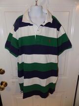 Polo by Ralph Lauren Green/Blue/White Wide Striped Polo Shirt Size L (16... - $17.10