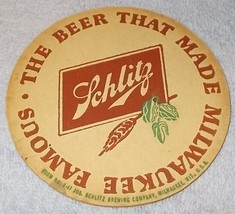 Schlitz Beer Mat Coaster Two Sided A Milwaukee Wi 1940&#39;s   - £6.21 GBP