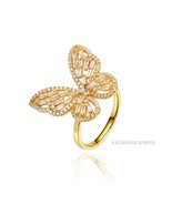 14k/18k Diamond Studded Gold Ring Golden Butterfly Starrer Ring Butterfly - £86.53 GBP
