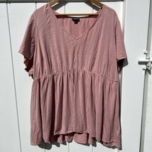 Torrid Womens Pink Short Sleeve V-Neck Casual Empire Waist Blouse Top Sh... - $19.79