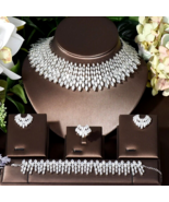4pc Elegant Platinum Plated CZ Bridal Wedding Choker Bracelet Earrings Set - £101.16 GBP