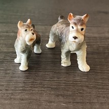 Schnauzer Dogs Figurines Vintage Bisque Miniature Tiny Terrier Lot Of 2 - £15.77 GBP