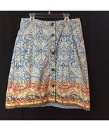 Lands&#39; End Blue White Paisley A-Line Skirt 4 Blue White Orange Yellow Cute - $23.69 CAD