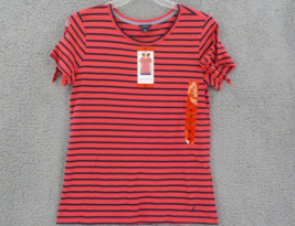 NAUTICA WOMENS 100% COTTON SHIRT SZ M MELONBERRY STRIPES RED NAVY TIE SL... - £10.38 GBP