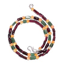 Natural Garnet Aventurine Carnelian Gemstone Smooth Beads Necklace 17&quot; U... - £7.72 GBP