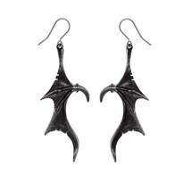 Alchemy Gothic E463 - Wings of Midnight Earrings Bat Wing Heart Goddess Dropper - £27.36 GBP