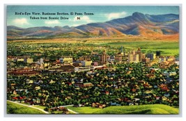 Birds Eye View Skyline Business Section EL Paso Texas TX UNP Linen Postcard N18 - £2.28 GBP