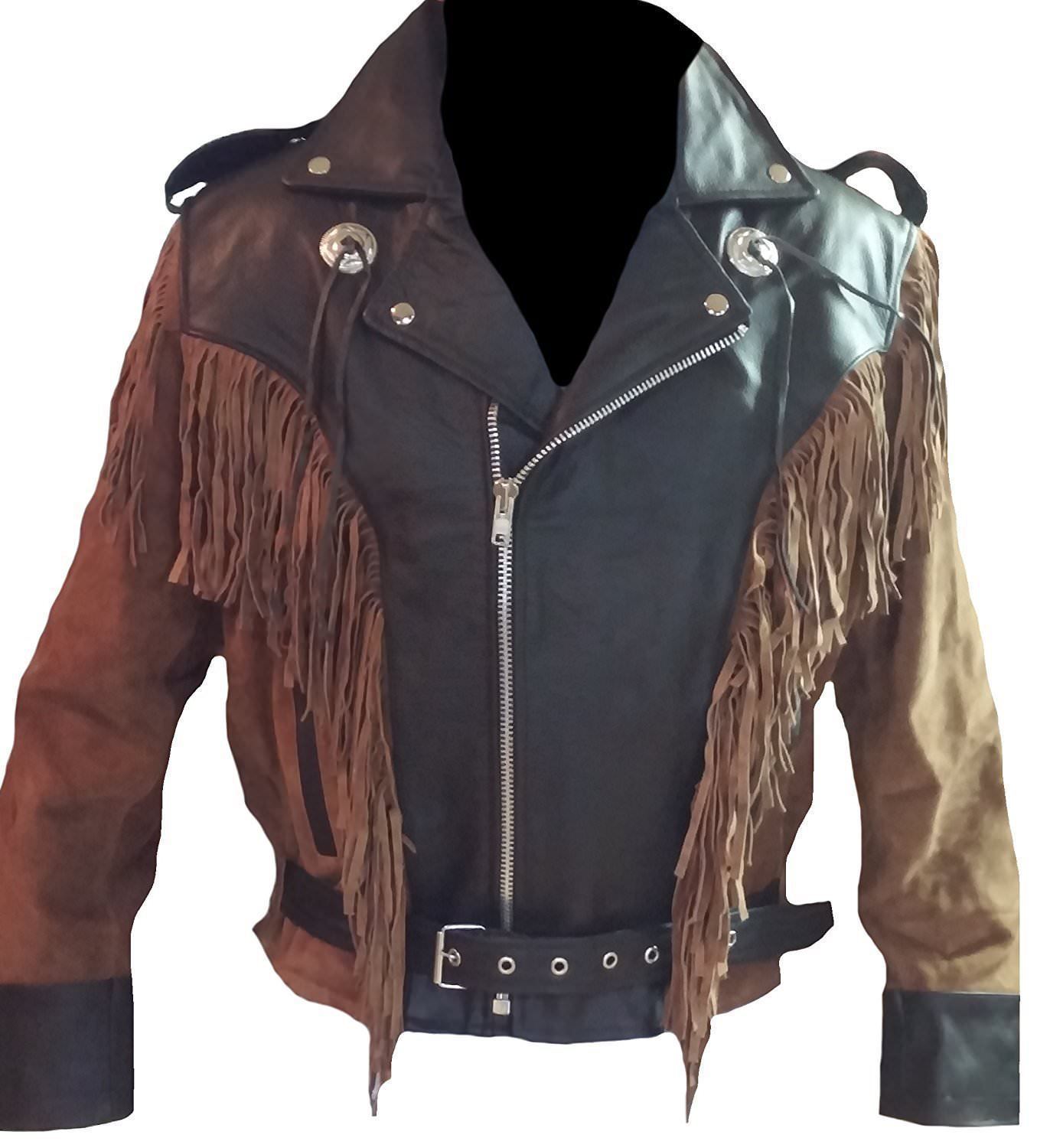 New Handmade Mens New Style Cow/suede leather Fringed Jacket Western wear all si