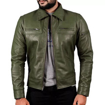 New Men Jacket Olive Green Leather Handmade Genuine Lambskin Stylish Mot... - $2,153.97 MXN+