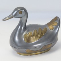 Duck Trinket Box Figurine Sculptures Pewter Brass Inlay 5&quot; L X 3.5&quot; W x ... - $19.59
