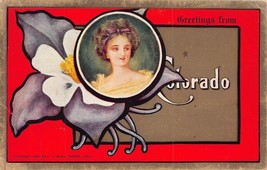 Beautiful GIRL-COLORFUL Flower~Greetings From COLORADO~1909 Postcard - $8.23