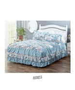 American Home Triple Ruffle Patchwork Bedspread Madeline Light Blue Grey... - £33.60 GBP