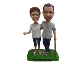 Custom Bobblehead Baseball Loving Couple In Baseball Outfits With Bat And Ball I - £121.87 GBP