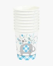Floral Blue Elephant 8 ct 9 oz Cups Paper Boy Baby Shower - $3.46