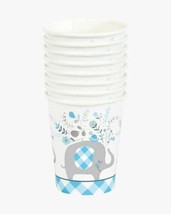 Floral Blue Elephant 8 ct 9 oz Cups Paper Boy Baby Shower - £2.60 GBP