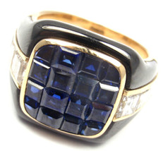 Authentic! Piaget 18k Yellow Gold Diamond Invisible Set Sapphire Enamel Ring - £6,772.12 GBP
